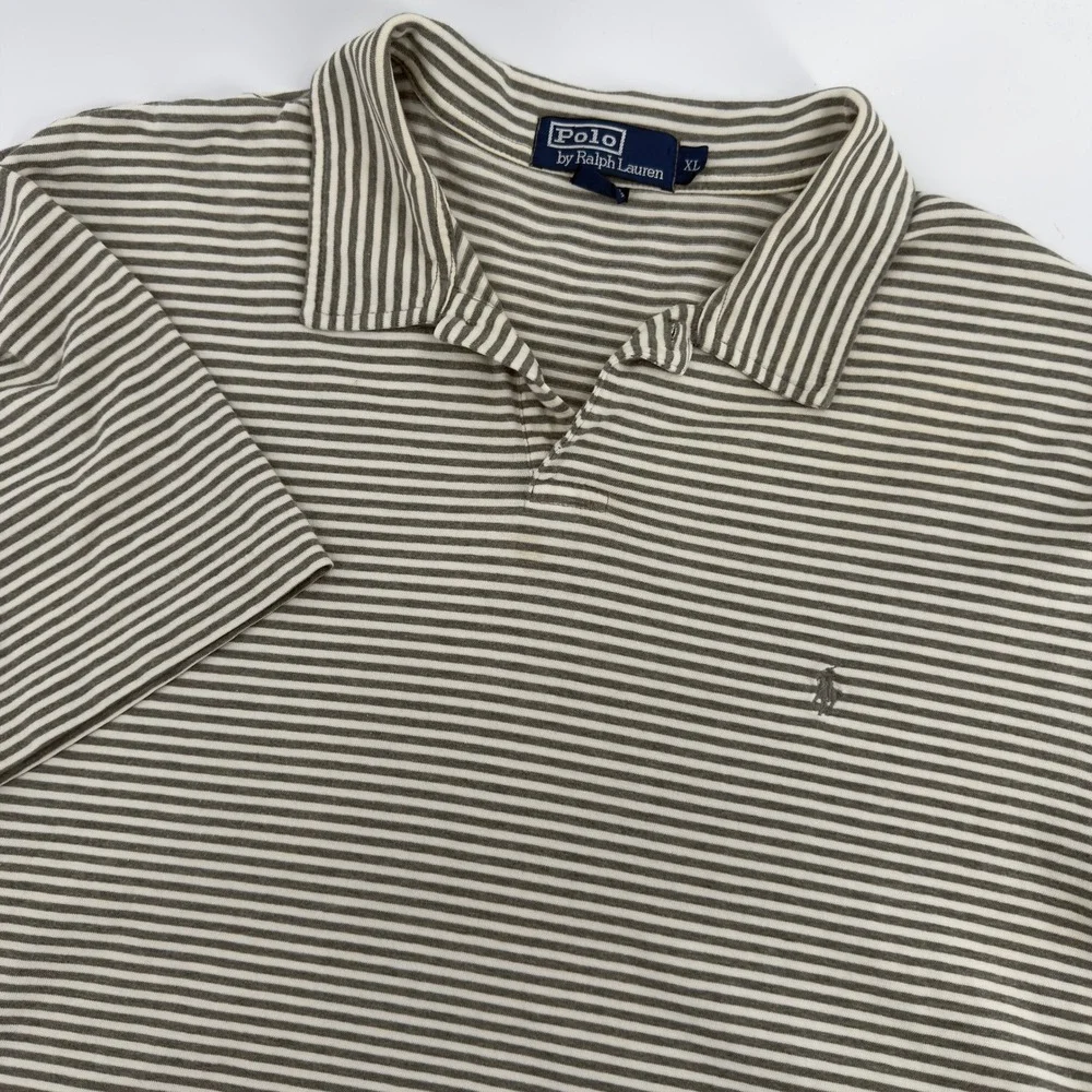 Polo Ralph Lauren Mens XL Grey White‎ Striped Short Sleeve Polo Shirt